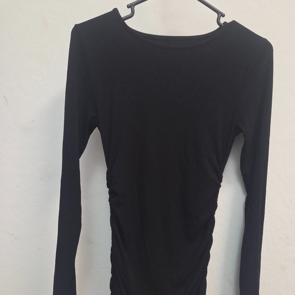 Womans Trendy Size Medium Black-Long sleeves bodycon Dress‎ tie up sides